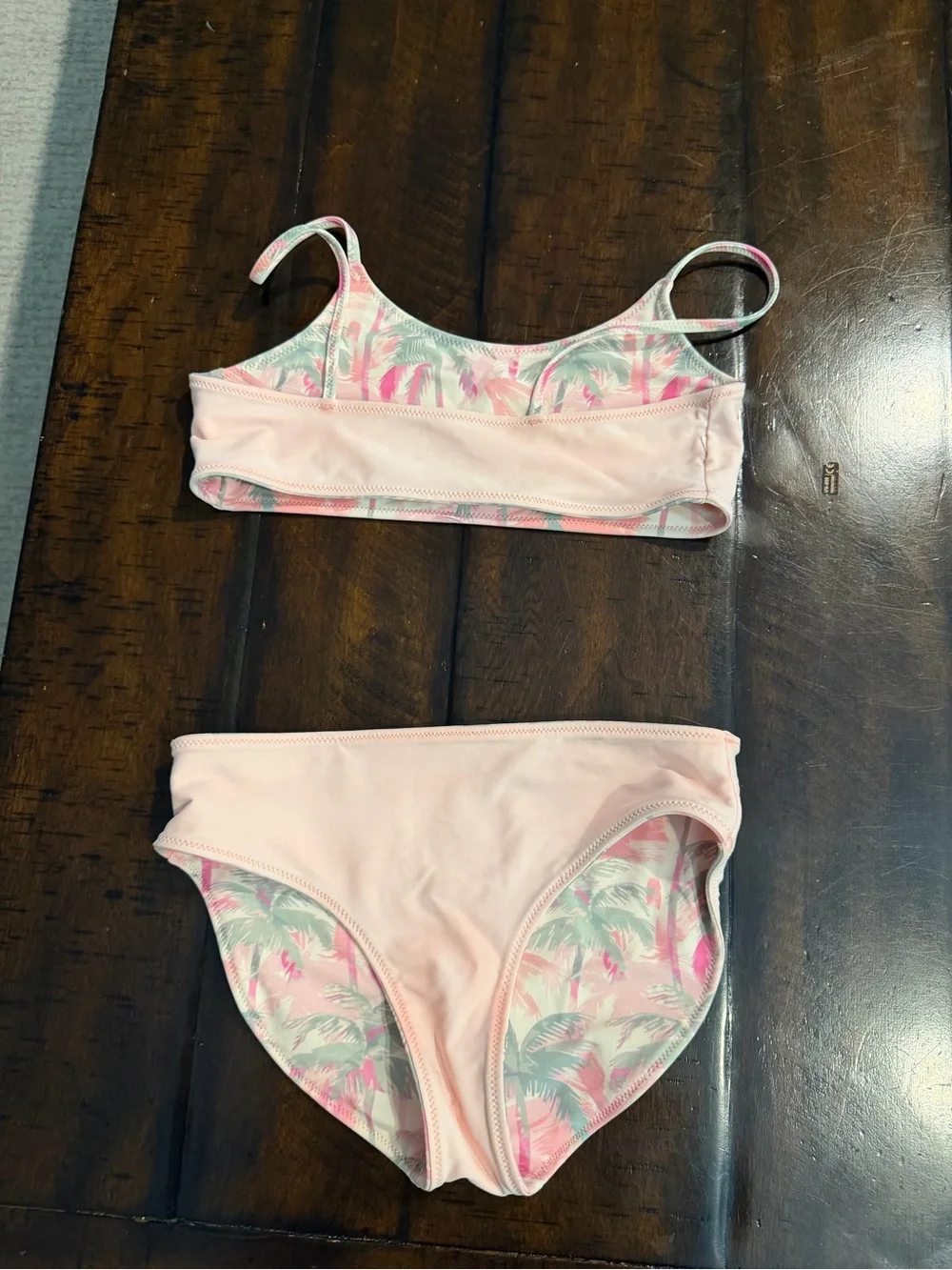Abercrombie Girls Pink & Mint Palm Print Reversible Bikini Set size 9/10